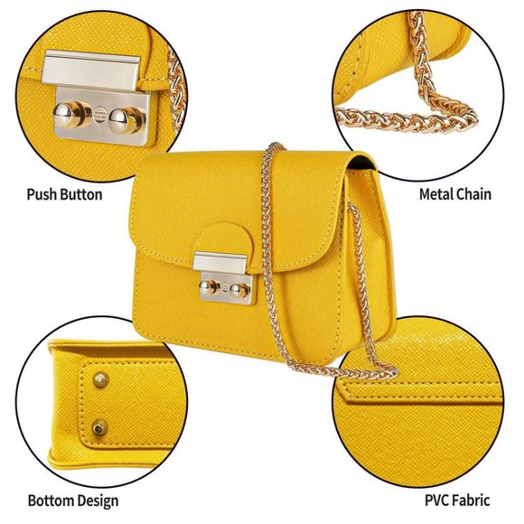 Small Evening Bags for Women Crossbody Bag Chain Yellow-mini Size Clutch - Picture 6 of 7